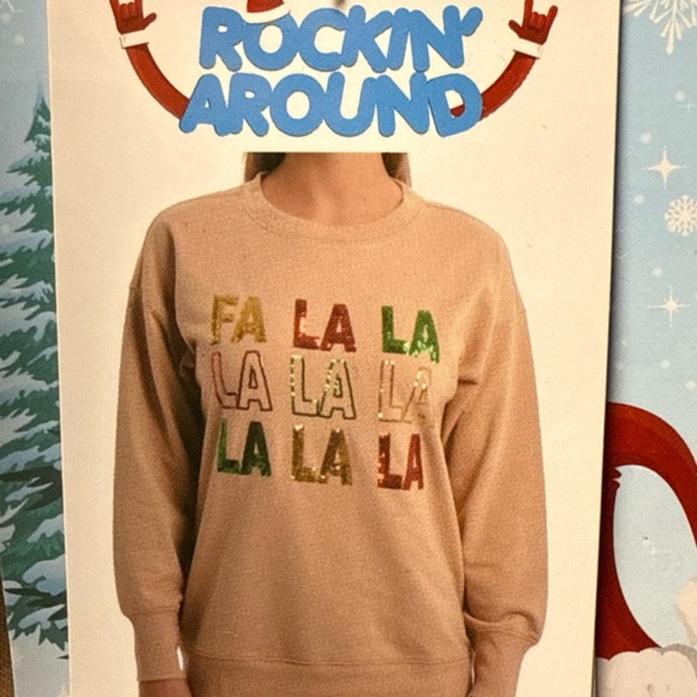 New Rockin Around Fa La La La La Long sleeve shirt  Sequin Christmas MSRP $36